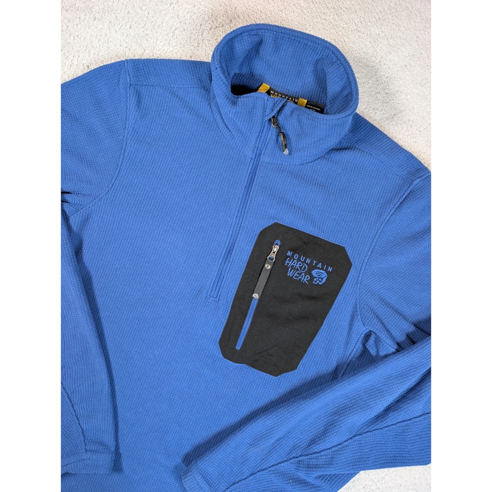 Mountain Hardwear Mens Blue Waffle Knit Quarter Zip Fleece Pullover OM3171 M